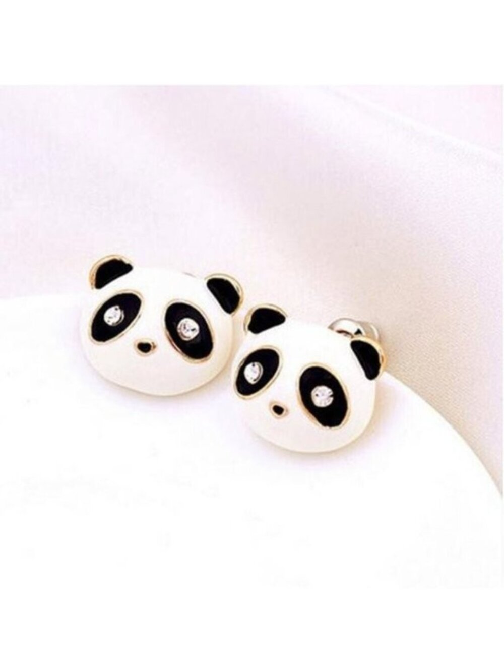 White Black Cute Panda Bear Large Stud Earrings